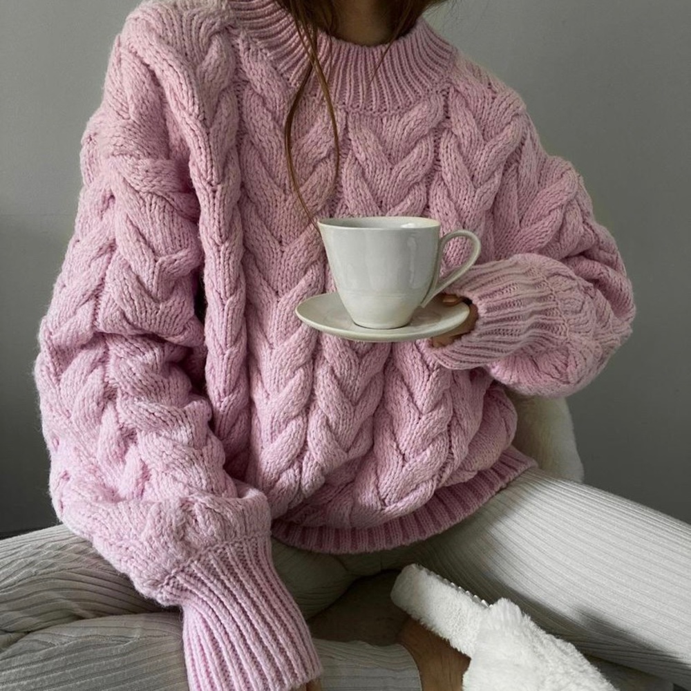 H&M Pink Cable Knit Chunky Sweater Blogger Fav S M